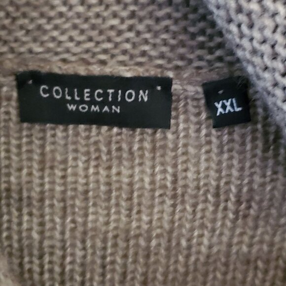 Collection Woman Mixed Media Cowl Neck Alpaca Tan Tunic Sweater Size XXL - Picture 4 of 5